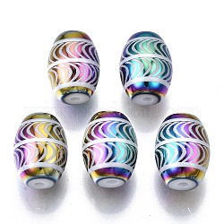 Perles en verre electroplate, baril avec motif vague, colorées, 11x8mm, Trou: 1.2mm, environ 200 pcs / sachet 