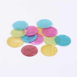 Mixed 100PCS Dyed Flat Round Capiz Shell Pendants, about 25mm in diameter, 1mm thick, hole: 1.5mm