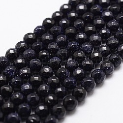 Synthetische blauen goldstone Perlen Stränge, facettiert, Runde, 4 mm, Bohrung: 1 mm, ca. 93 Stk. / Strang, 14.9 Zoll ~ 15.1 Zoll