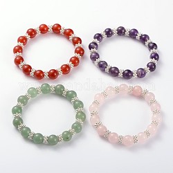 Charmants bracelets extensibles en perles de pierres précieuses naturelles de la saint-valentin, avec des perles de flocon de neige en alliage, couleur mixte, 56mm