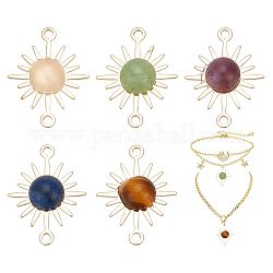 ARRICRAFT 30Pcs Natural Mixed Gemstone Connector Charms, Sun Links, with Real 14K Gold Plated Brass Findings, 18x13.5x4mm, Hole: 1mm