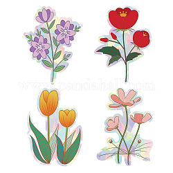 4Pcs 4 Patterns PVC Colored Laser Stained Window Film Adhesive Static Stickers, Electrostatic Window Stickers, Flower Pattern, 200x150mm, 1pc/pattern