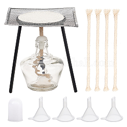 Olycraft Lab Bunsen Burner Cast Iron Support Stand, with Glass Alcohol Burner, Cotton Cord, Plastic Funnel Hopper, Iron Heating Gasket, Clear, 11.7x12.4x13cm, 1pc
