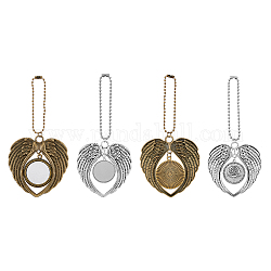 SUPERFINDINGS 4Pcs 2 Style Tibetan Style Alloy Heat Transfer Sublimation Hanging Blank Pendant Decorations, with Aluminum Findings, Heart Wings Car Keychain Ornament Decoration, Mixed Color, 140~155mm, 2pcs/style