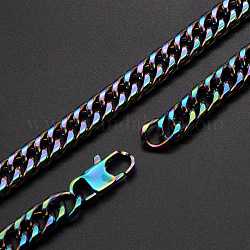 Herren 201 Edelstahl kubanische Gliederkette Halsketten, mit Karabiner verschlüsse, facettiert, Regenbogen-Farb, 24 Zoll (61 cm), 10 mm