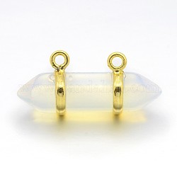 2-Hole Opalites Bullet Double Terminated Pointed Pendants, with Golden Brass Findings, 8x30mm, Hole: 2mm