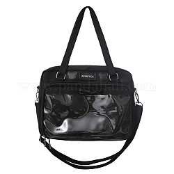 Nylon Shoulder Bags, Rectangle Women Handbags, with Zipper Lock & Clear PVC Windows, Black, 26x36x8cm