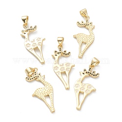 Brass Micro Pave Cubic Zirconia Pendants, Long-Lasting Plated, Real 18K Gold Plated, Sika Deer, Colorful, 31x12.5x1.7mm, Hole: 5x3.3mm
