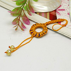 Fashion Mobile Straps, with Colorful Shell Beads, Nylon Thread and Rondelle Glass Beads, Flower, Goldenrod, 145mm