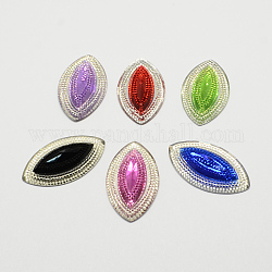 Horse Eye Resin Cabochons, Silver Bottom Plated, Mixed Color, 53x33x8mm, about 80pcs/bag