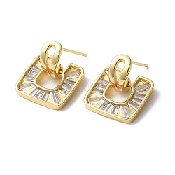 Boucles d'oreilles pendantes carrées en zircone cubique transparente, bijoux en laiton pour femmes, véritable 18k plaqué or, 18.5x13mm