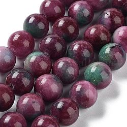 Billes de jade naturelles de teint en malaisades teintes, ronde, violet, 12mm, Trou: 1.2mm, Environ 19 pcs/chapelet, 7.48 pouce (19 cm)