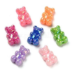 Perles acryliques ours opaques, de couleur plaquée ab , couleur mixte, 18x11x7mm, Trou: 1.4mm