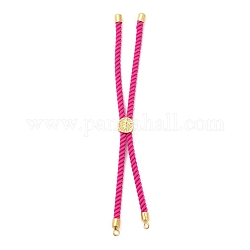 Twisted Nylon Cord Silder Bracelets, Link Bracelet Making for Connector Charm, with Long-Lasting Plated Golden Brass Cord End & Alloy Tree of Life, Fuchsia, 8-3/4~8-7/8 inch(22.2~22.6cm), Hole: 2mm