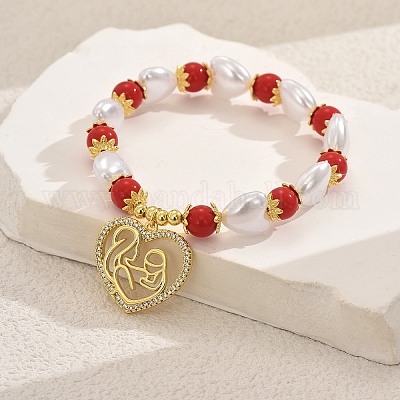 День матери латунные браслеты с микропаве из кубического циркония в форме сердца XO3109-4-1