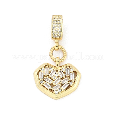 Латунные прозрачные кубические цирконии в форме сердца европейские подвески KK-Z090-04G-1