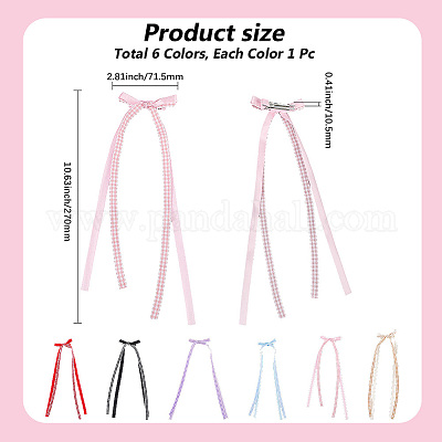 6 шт. 6-х цветные кружевные банты из полиэстера с заколками для волос из кожи аллигатора PHAR-CY0001-02-1