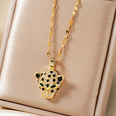 Модные латунные паве зеленые и прозрачные кубические цирконии ожерелья с подвеской в виде головы леопарда IV6629-1
