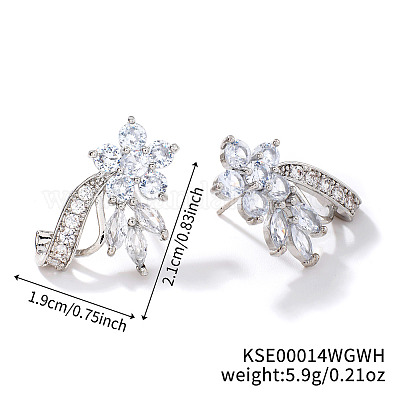 Элегантные серьги-гвоздики в форме листьев из латуни со стразами FM5419-7-1