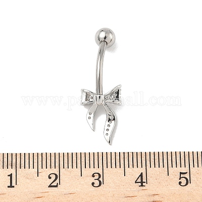 Латунные кольца-банты с закругленными концами и прозрачным кубическим цирконием AJEW-L099-01B-P-1