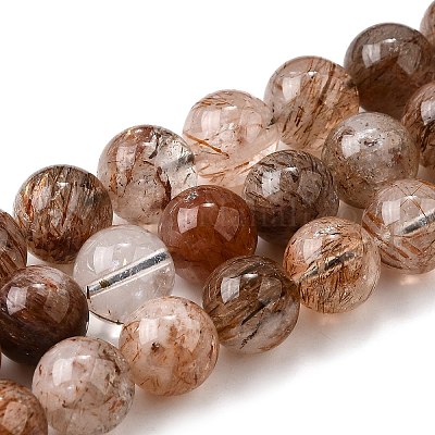 Нити бусин из рутилированного кварца из натурального черного золота G-H093-B03-12mm-1