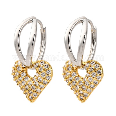 Латунные серьги-кольца из прозрачного кубического циркония EJEW-D322-08PG-01-1