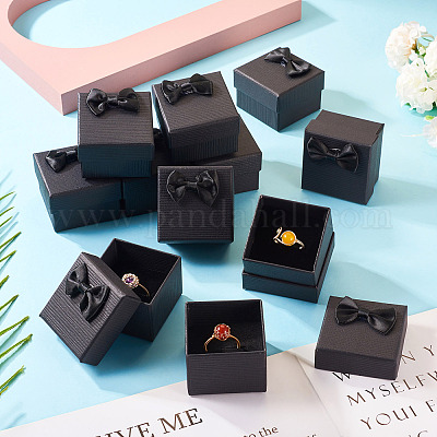 Квадратные картонные бумажные подарочные коробки для хранения колец CON-TAC0001-17A-1