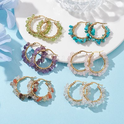 Серьга-кольцо из натурального драгоценного камня EJEW-JE05709-1