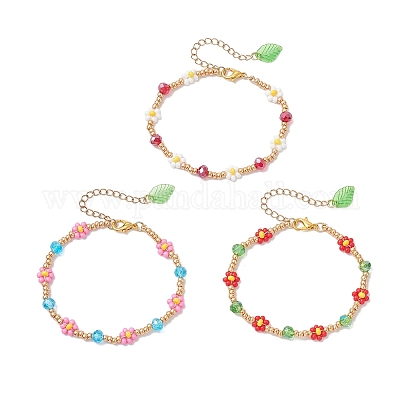 3 шт. браслеты из стеклянных бусин для женщин BJEW-MZ00241-1