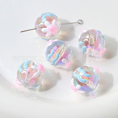 透明なアクリルビーズ  手描きのビーズ  バンピー  ラウンド  花  16x15mm&nbsp;WG39989-05-1