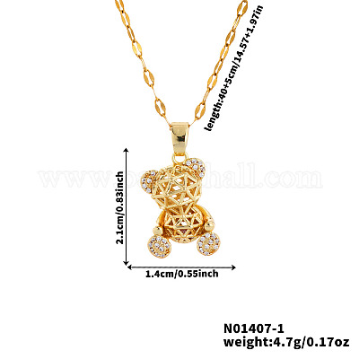 Очаровательные латунные ожерелья с подвеской в виде медведя из прозрачного кубического циркония DI7777-1