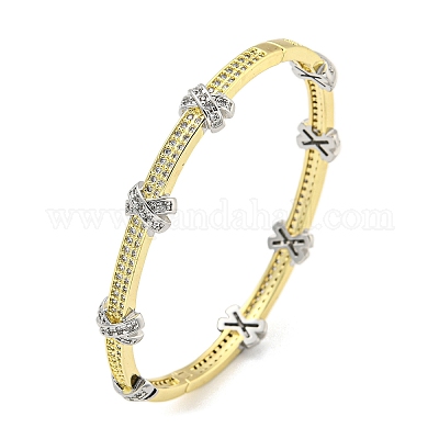 Женские браслеты из латуни с буквой x и микро-паве с прозрачными фианитами и застежками BJEW-Z062-09G-1