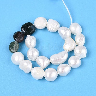 Натуральные самородки индийского агата и нити бусин из натурального культивированного пресноводного жемчуга PEAR-N023-01A-01-1