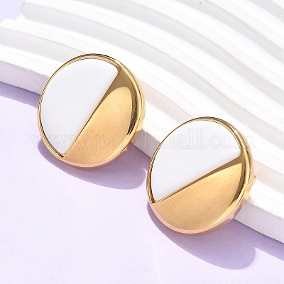 Плоские круглые серьги-гвоздики из нержавеющей стали 304 EJEW-C142-04G-02-1