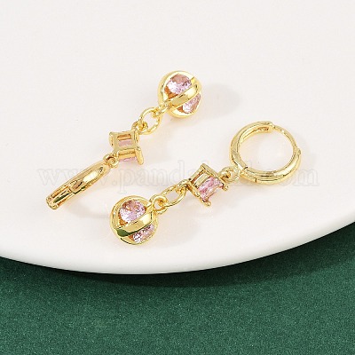 Серьги-кольца с ромбами из латуни с микропаве из кубического циркония EJEW-C156-01G-1