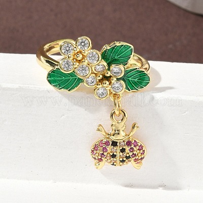 Кольца-манжеты с божьей коровкой из латуни с микропаве из кубического циркония RJEW-A069-03G-1