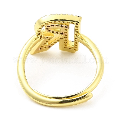 Регулируемое кольцо с инициалами из разноцветной эмали и прозрачным кубическим цирконием RJEW-P045-01G-R-1