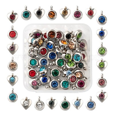 25 шт. 12-цветный шарм из нержавеющей стали 304 со стразами STAS-LS0001-19P-1