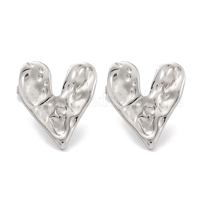Не тускнеющие серьги-гвоздики в форме сердца из нержавеющей стали 304 EJEW-H013-34P-1