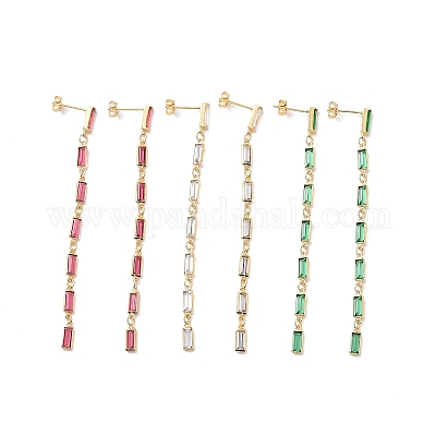 Прямоугольные серьги-гвоздики с кубическим цирконием EJEW-P206-03G-1