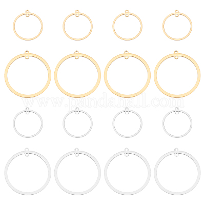 Wholesale DICOSMETIC 16pcs 2 Sizes Golden and Stainless Steel Color Hoop Earring Findings Laser Cut Ring Ear Links Circle Earrings with 2 Holes for Jewelry Making Pandahall