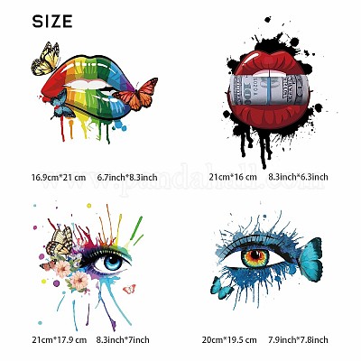 Wholesale SUPERDANT 4pcs/set PET Colorful Eyes and Mouth Pattern Iron-on Heat  Transfer Stickers Iron On Patches Washable Heat Transfer Stickers Clothes  Patch for DIY Clothes 