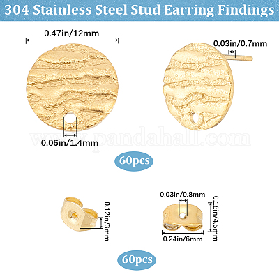 60 шт. текстурированная плоская круглая фурнитура для сережек-гвоздиков из нержавеющей стали 304 с ионным покрытием (IP) STAS-SP0001-46-1