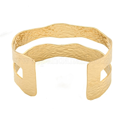 Ионное покрытие (ip) 304 нержавеющая сталь текстурированные полые открытые браслеты-манжеты BJEW-S151-01G-04-1