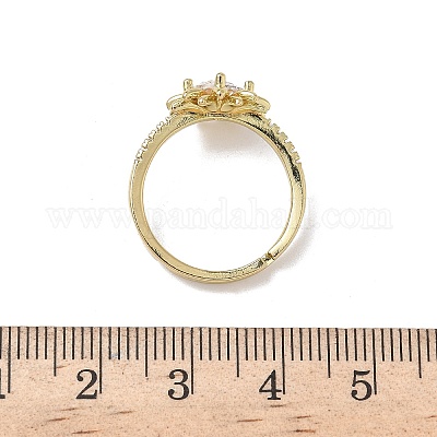 Женские кольца из латуни с цветком и прозрачными кубическими цирконами RJEW-Z111-01G-1