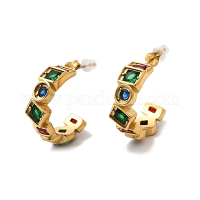 Серьги-гвоздики с кубическим цирконием из нержавеющей стали 304 в форме буквы С EJEW-C169-01G-1