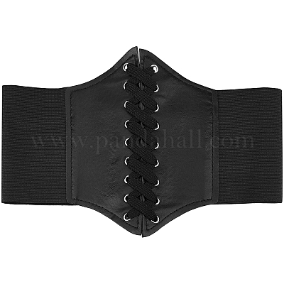 Wholesale GORGECRAFT 7.5 PU Leather Wide Elastic Corset Belts Lace-Up Elastic  Waist Belts Retro Wide Tied Waspie Belt for Halloween Costume(Black) 