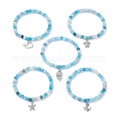 5шт 5 стиля браслеты из сплава с подвесками серии Ocean BJEW-JB11726-1