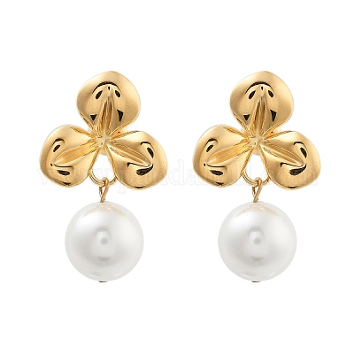 304ステンレススチールABSパールスタッドピアス ホワイト クローバー