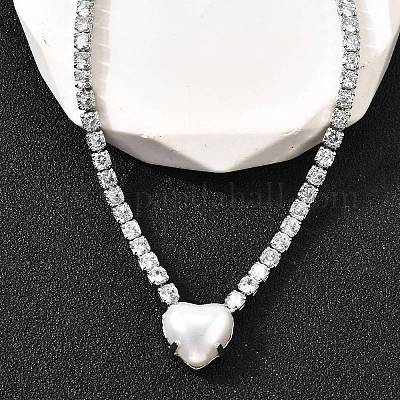 Теннисные ожерелья с прозрачными кубическими цирконами и латунным паве NJEW-K287-02P-1